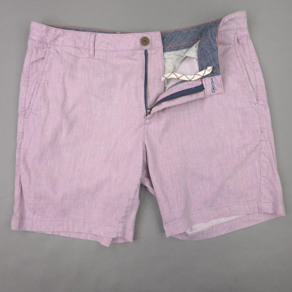 Faherty Shorts Mens 36 Pink Linen Cotton Stretch‎ Chino 7 Inch Summer Casual